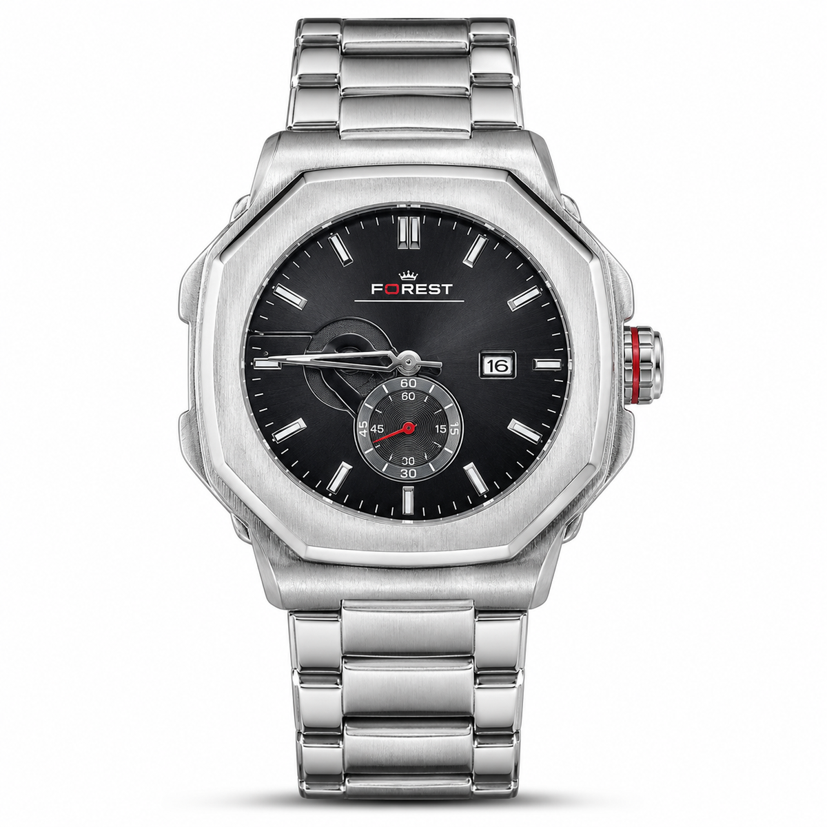 Silver Black Stainless Steel Analog Watch