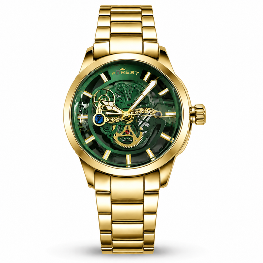 Gold Green Skeleton Automatic Watch