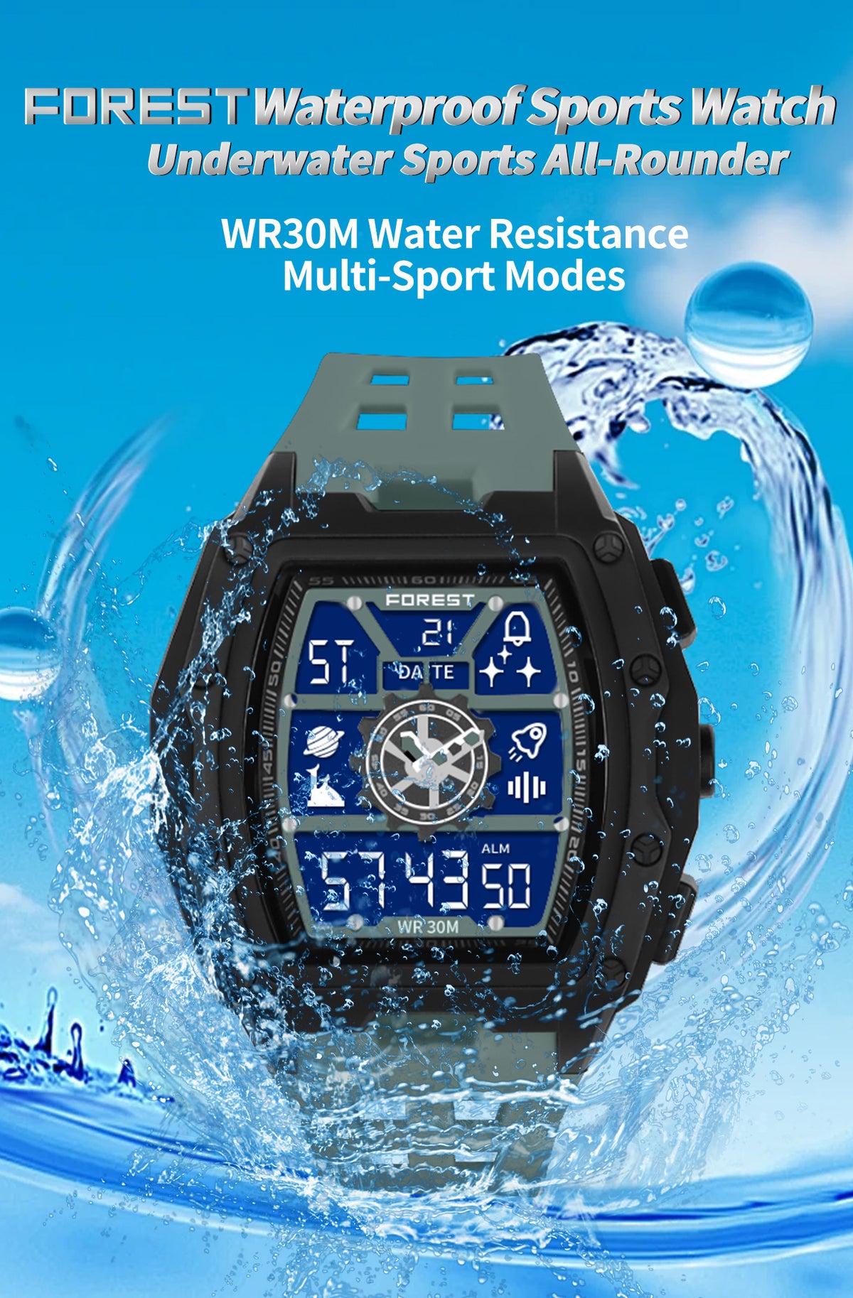 Black Digital Sports Watch 5009