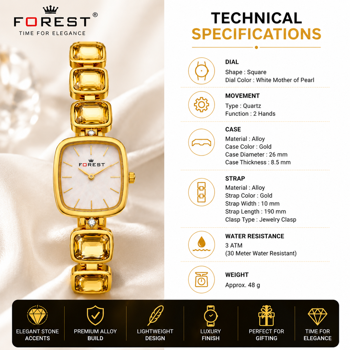The Women’s Gold Champagne Gemstone Link Watch