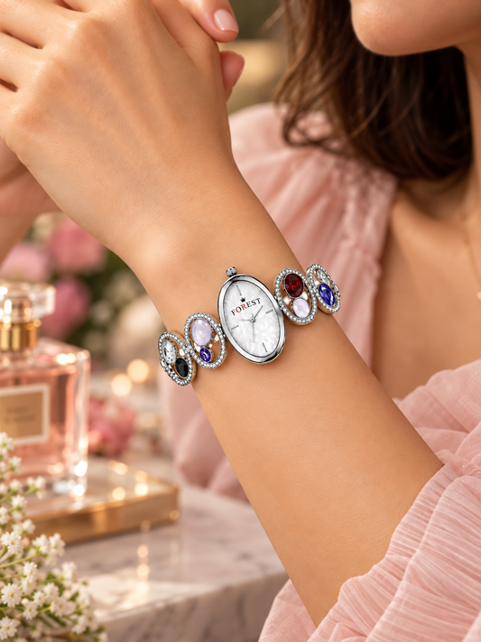 Silver Gemstone Analog Watch