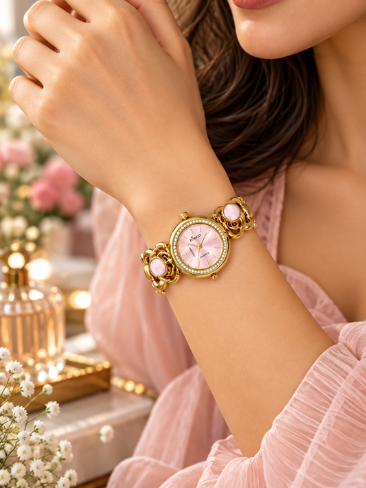 Gold Floral Crystal Analog Watch