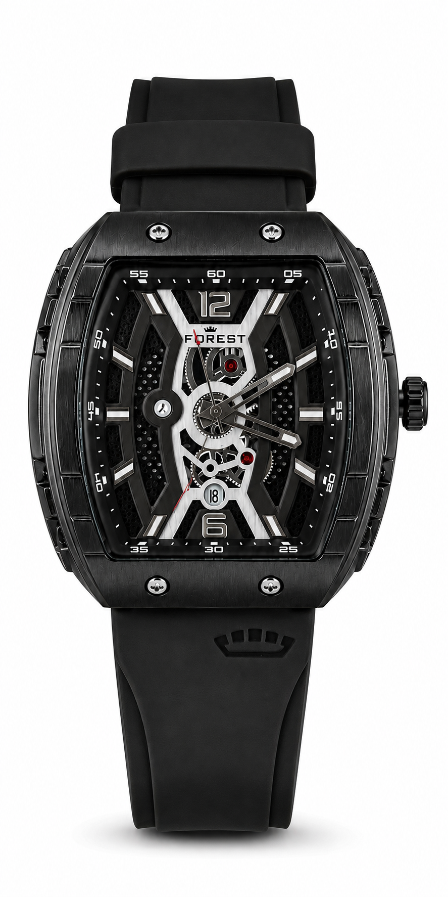 Men’s Black PU Strap Analog Watch with Black Skeleton Dial