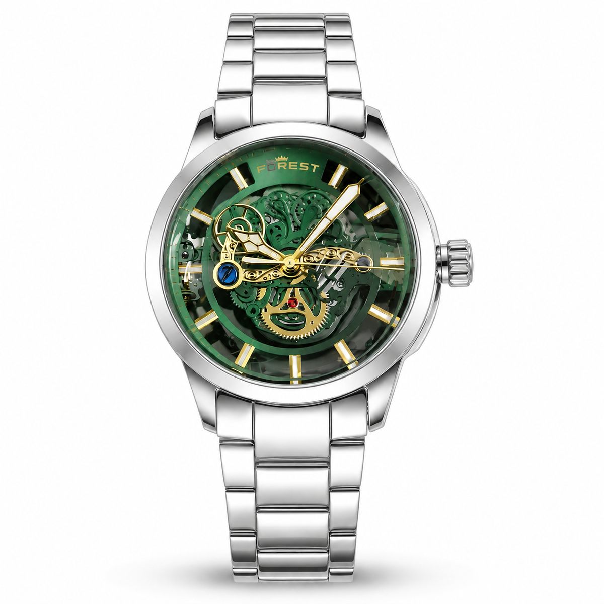 Silver Green Skeleton Automatic Watch
