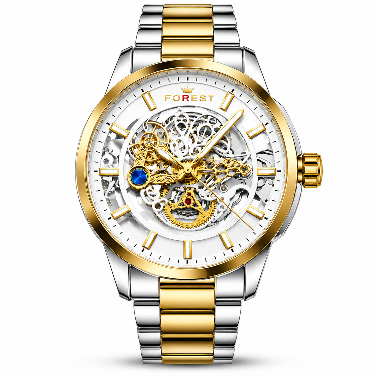 Gold Silver Skeleton Automatic Watch