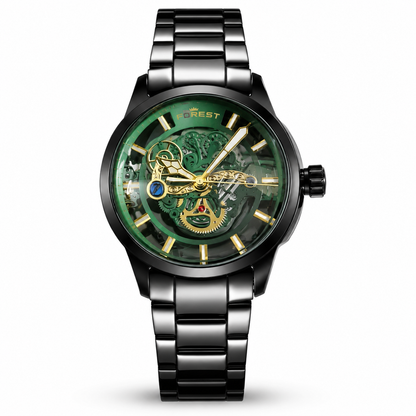 Black Green Skeleton Automatic Watch