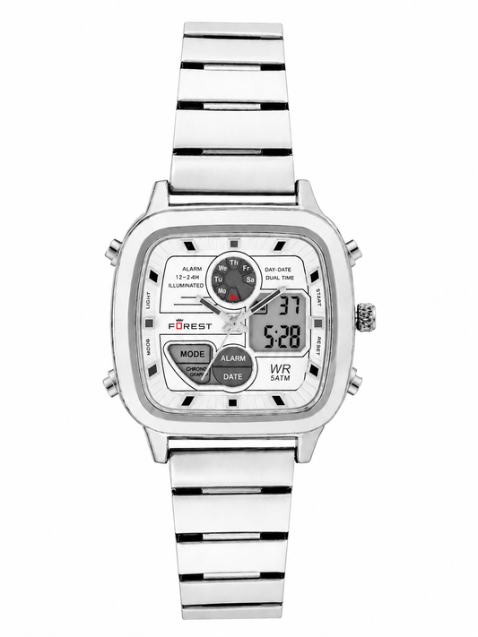 Silver White Digi-Analog Watch