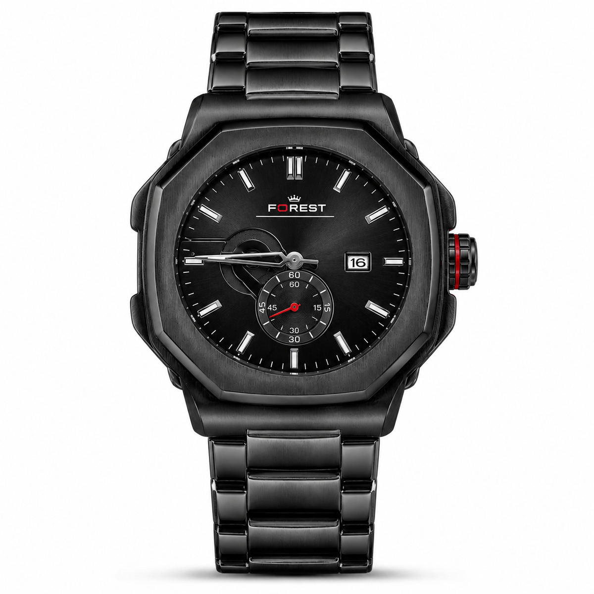 Men’s Black Stainless Steel Analog Watch with Black Dial