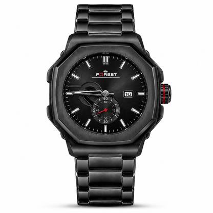 Men’s Black Stainless Steel Analog Watch with Black Dial