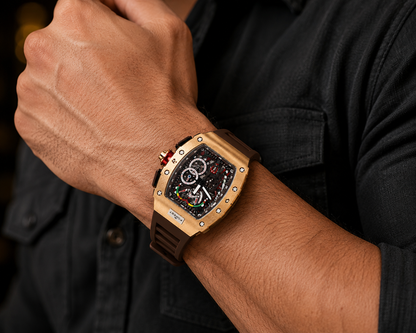 The Men’s Gold & Brown Racing Chronograph Watch