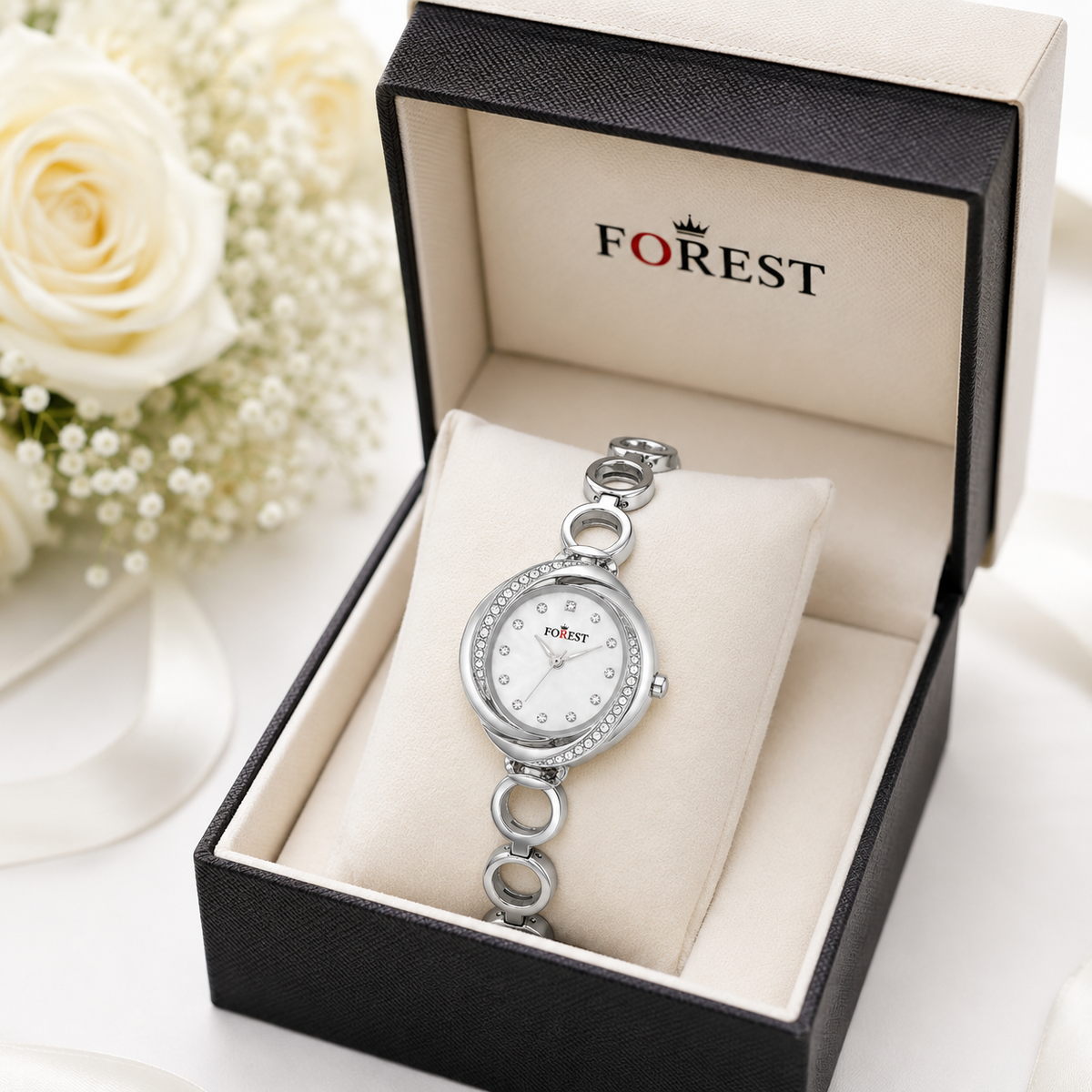 The Women’s Silver Crystal Link Watch