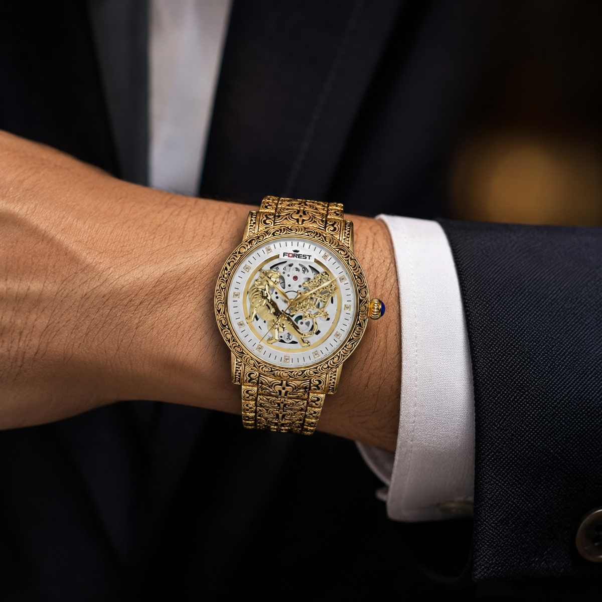 Tiger Skeleton Rose Gold & White Watch