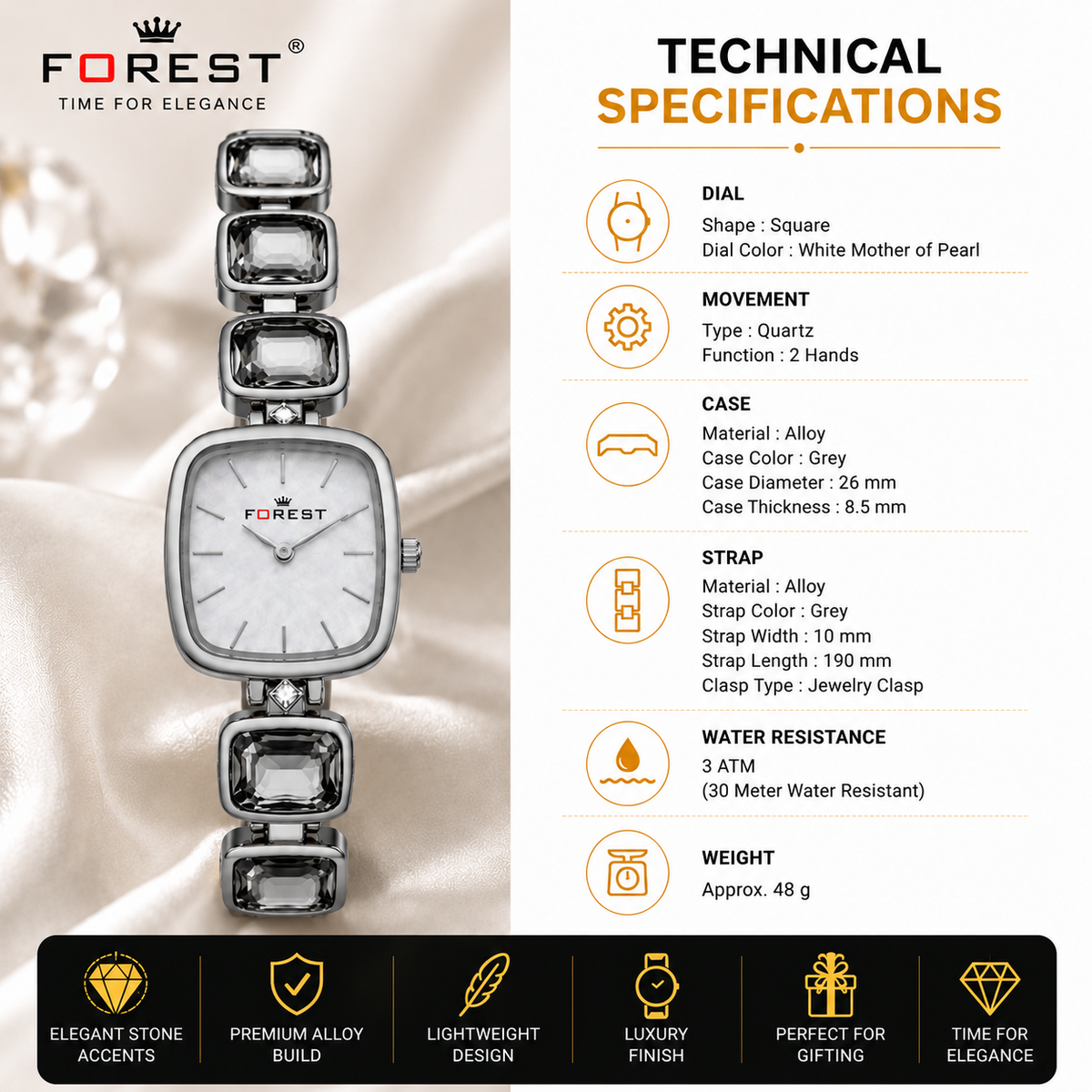 The Women’s Silver Grey Gemstone Watch