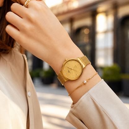 Women’s Gold Mesh Strap Analog Watch