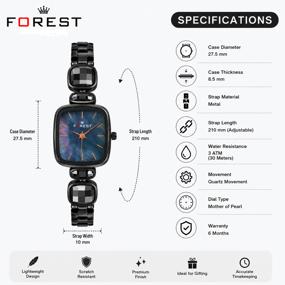 The Women’s Black Onyx Square Link Watch