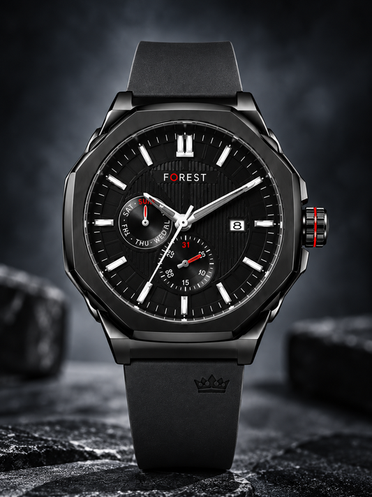 Black Analog Watch with Silicone Strap