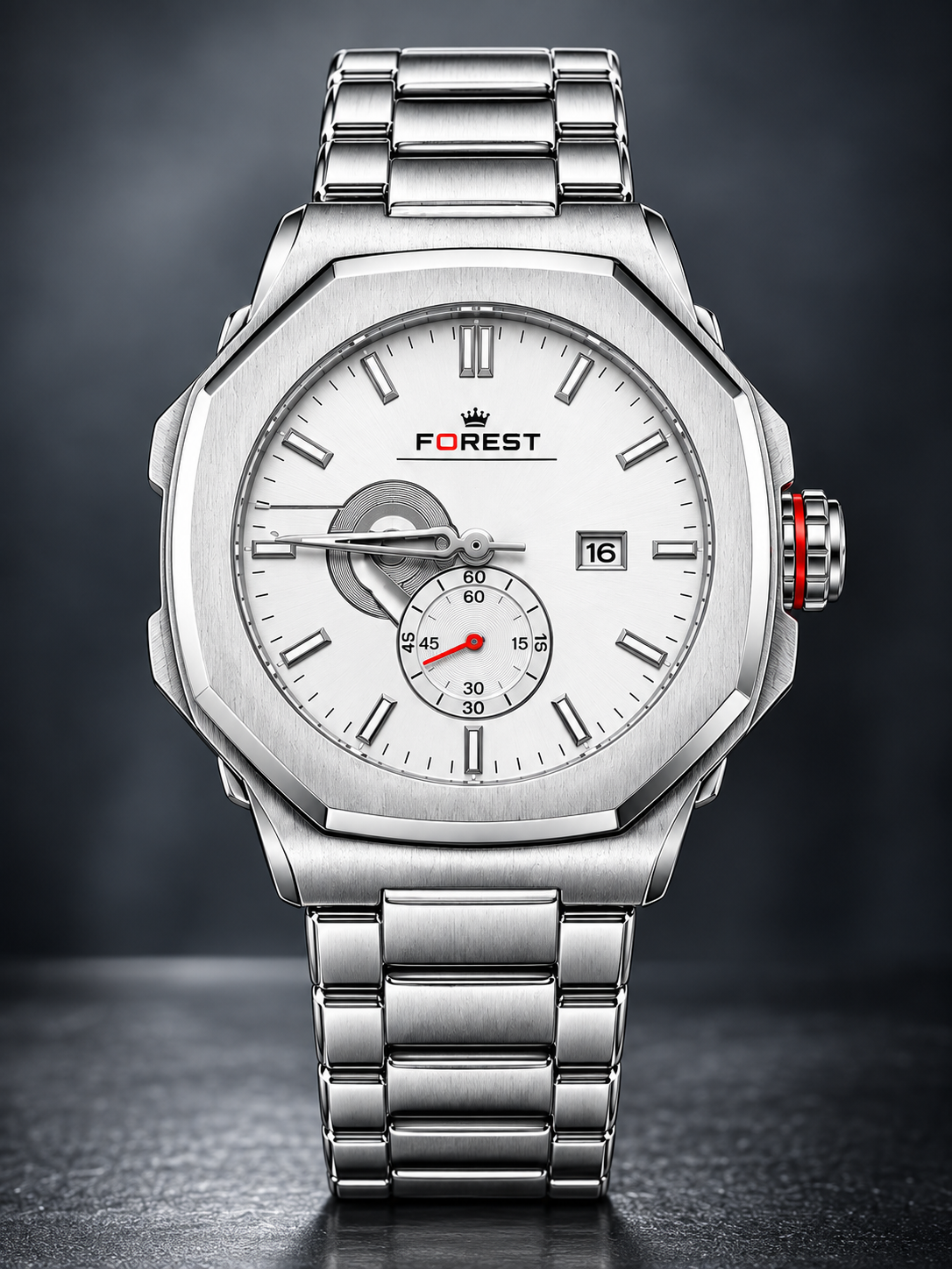 Silver White Stainless Steel Analog Watch