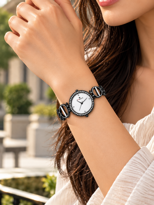 Black Crystal Link Analog Watch