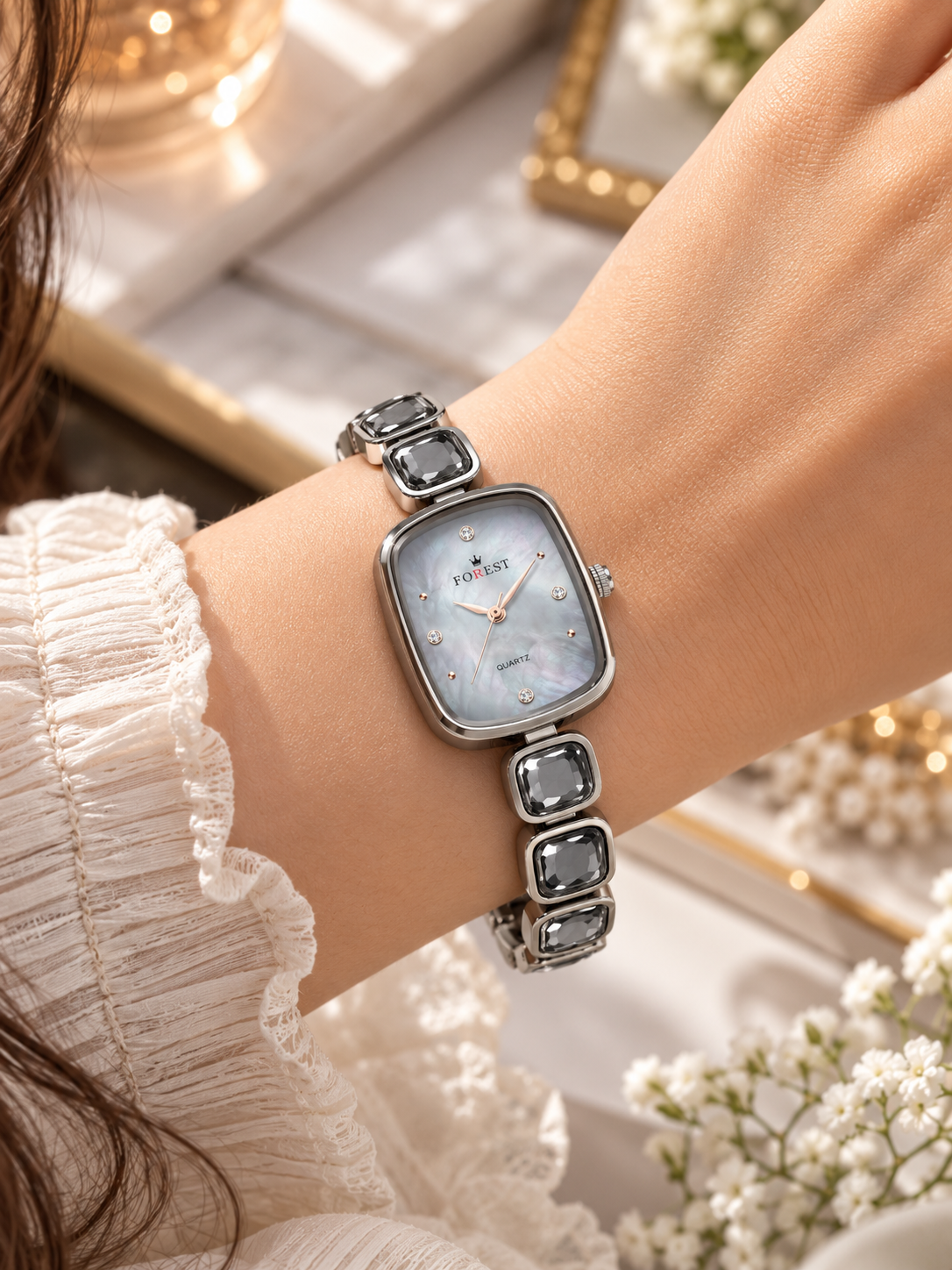 The Women’s Silver Grey Gemstone Watch