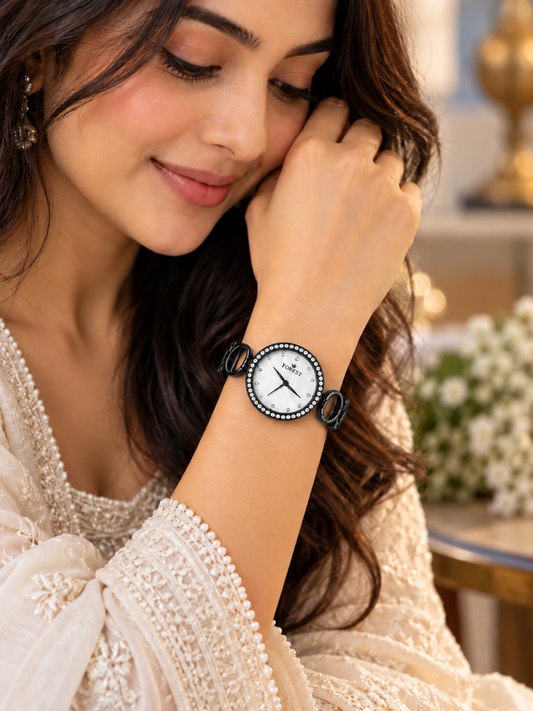 Black Crystal Link Analog Watch
