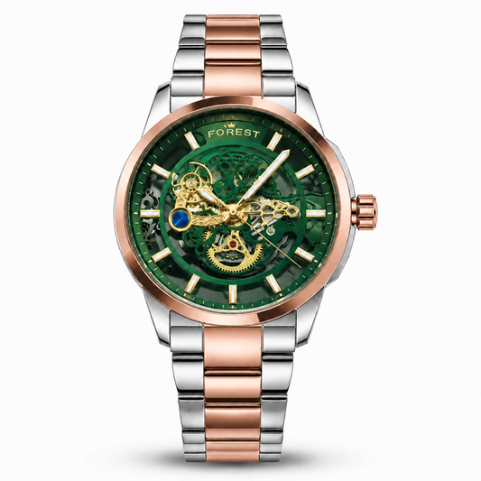 Rosegold Silver Skeleton Automatic Watch
