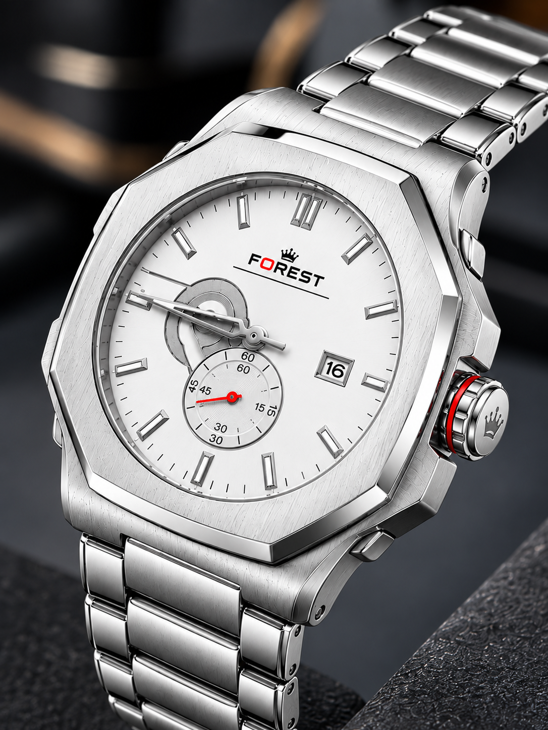 Silver White Stainless Steel Analog Watch