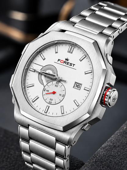 Silver White Stainless Steel Analog Watch