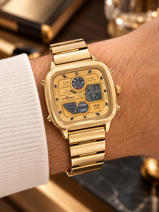 Golden Digi-Analog Watch