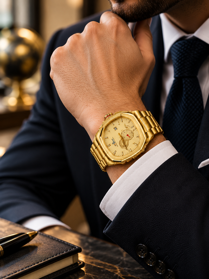 Men’s Gold-Tone Stainless Steel Analog Watch with Gold Dial