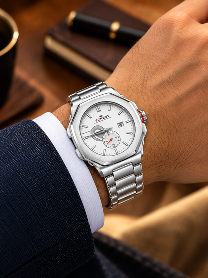 Silver White Stainless Steel Analog Watch