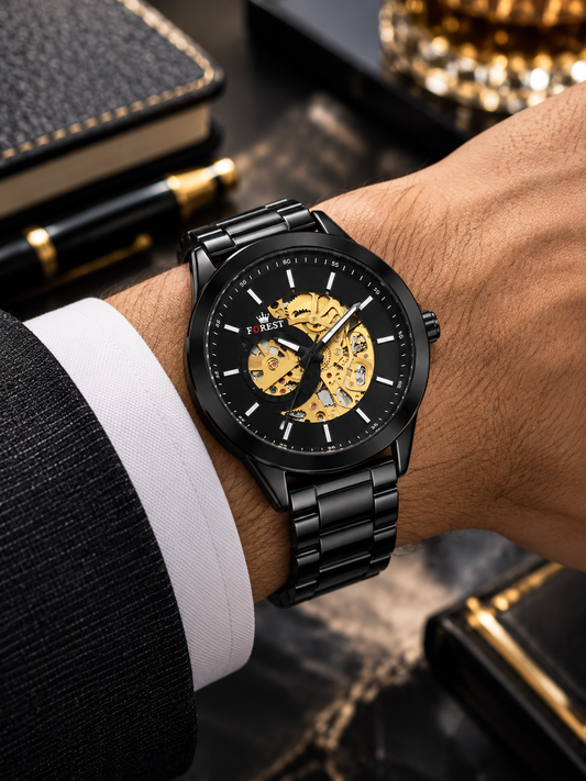 Black Automatic Skeleton Watch
