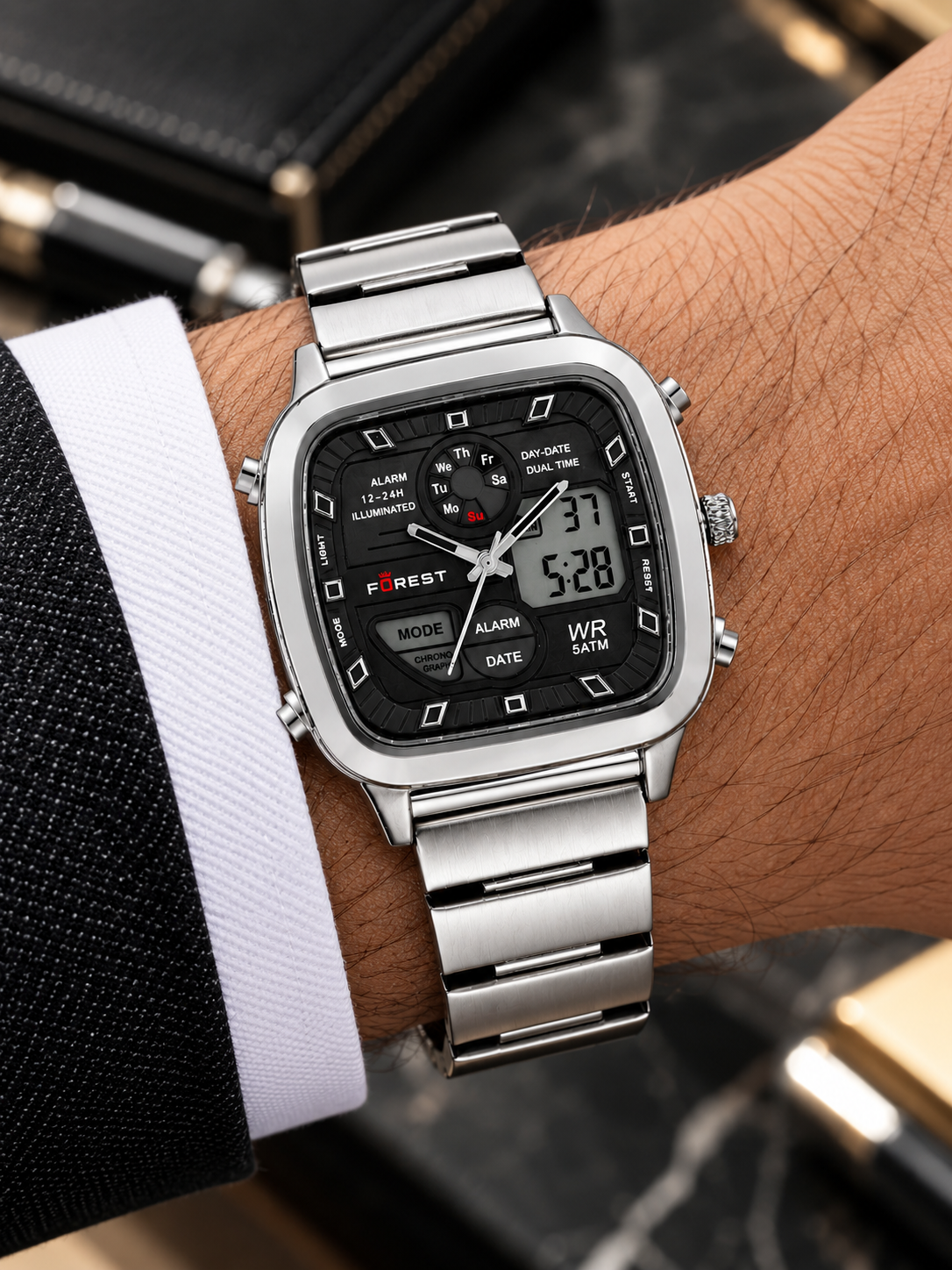 Silver Black Digi-Analog Watch