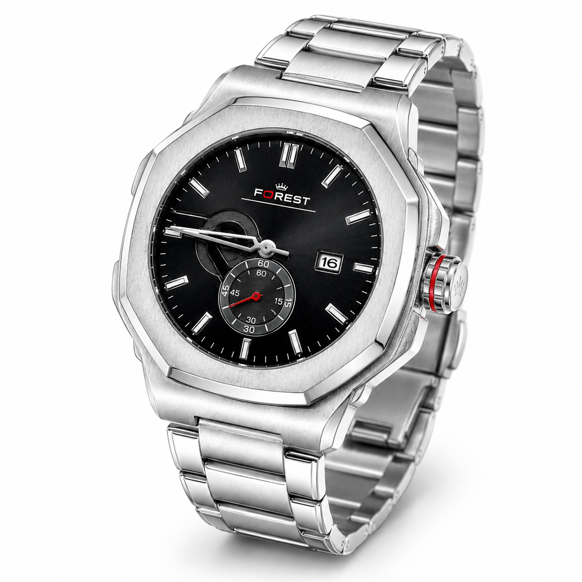 Silver Black Stainless Steel Analog Watch