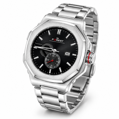Silver Black Stainless Steel Analog Watch