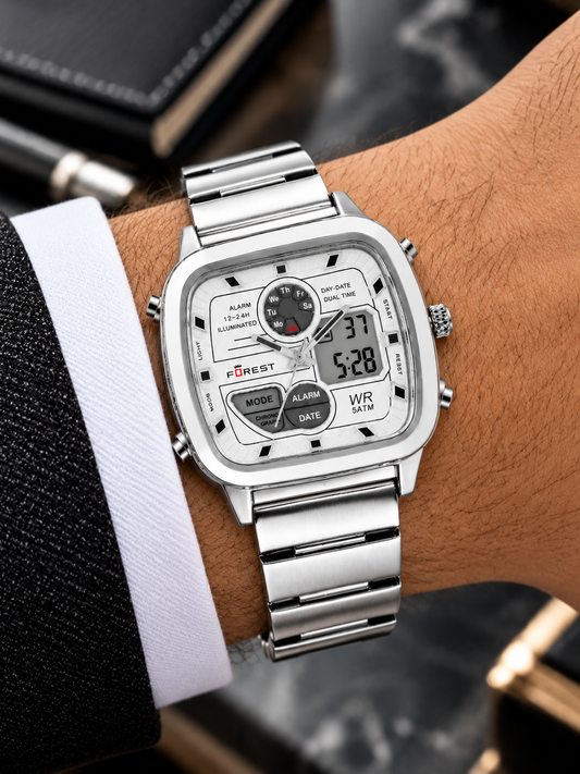 Silver White Digi-Analog Watch